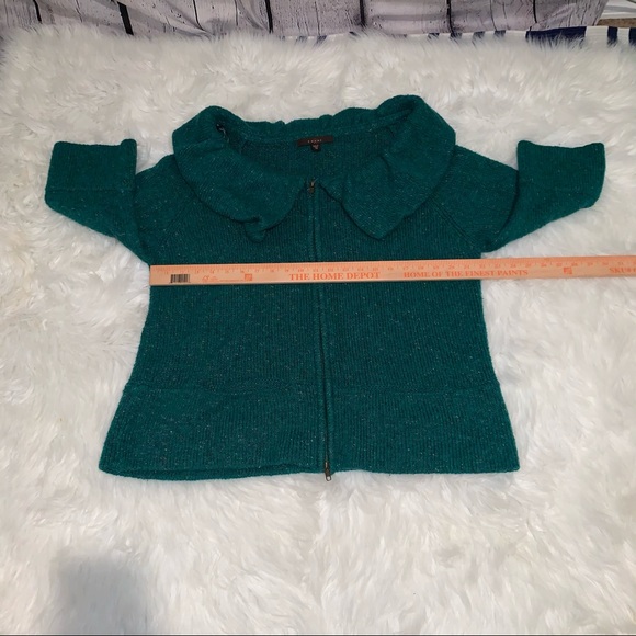 Fever green zip front cardigan w/Oversized collar - Picture 8 of 11